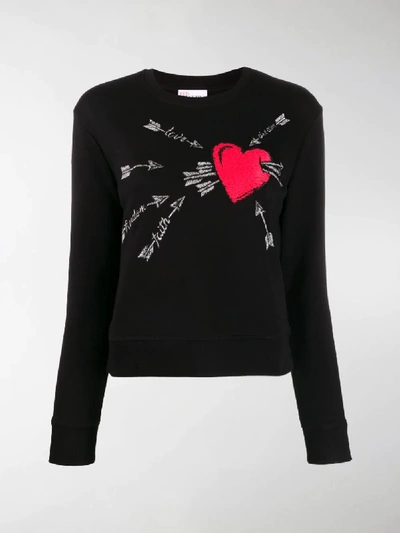 Shop Red Valentino Embroidered Love Heart Sweatshirt In Black