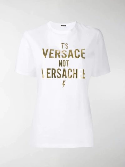 Shop Versace Slogan Print T-shirt In White