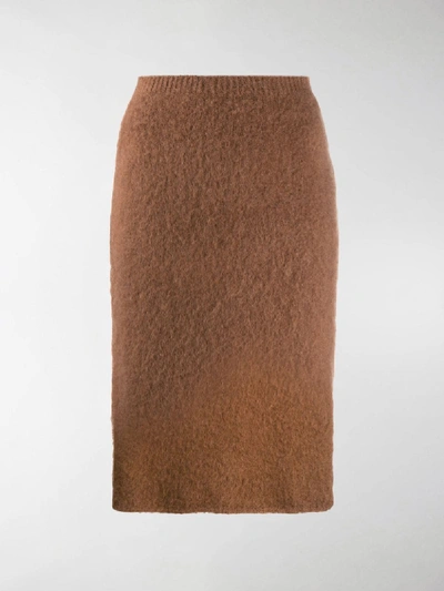 Shop Versace Fluffy Pencil Skirt In Brown