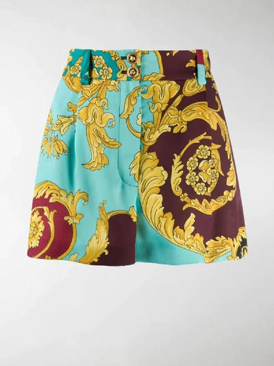 Shop Versace Baroque Print Shorts In Blue