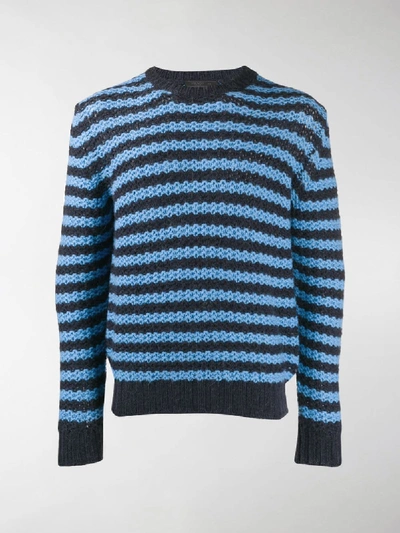 Shop Prada Striped Knit Sweater In Blue