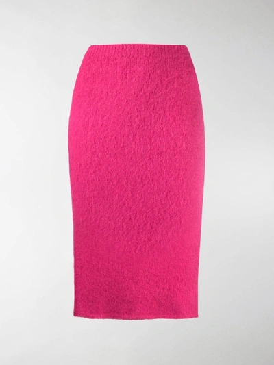 Shop Versace Fluffy Pencil Skirt In Pink