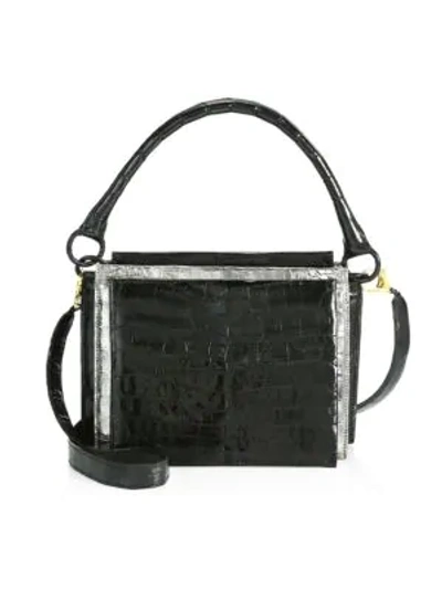 Shop Nancy Gonzalez Women's Small Radziwell Metallic Crocodile Top Handle Bag In Black Antharcite