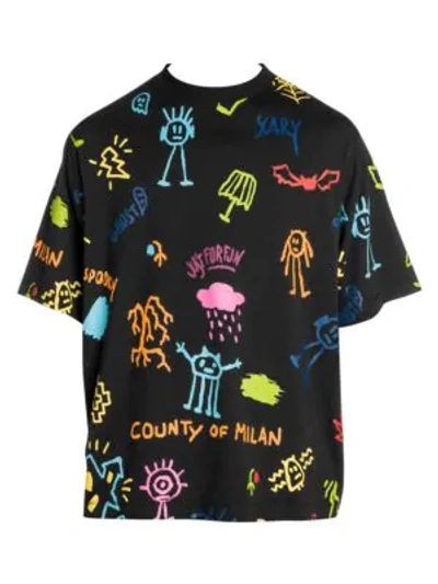 Shop Marcelo Burlon County Of Milan Allover Sketch Cotton Tee In Black Multi