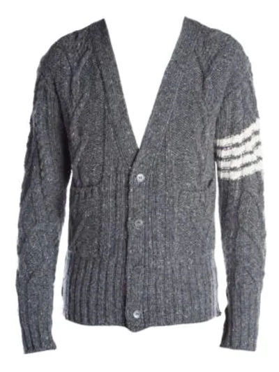 Shop Thom Browne Aran Wool & Mohair Cable-knit Cardigan In Grey