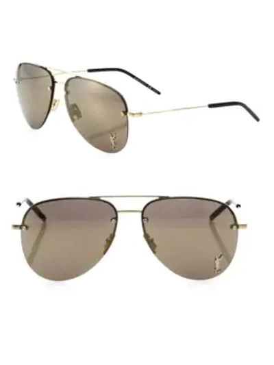 Shop Saint Laurent Women's Monogram 59mm Aviator Sunglasses In Gold