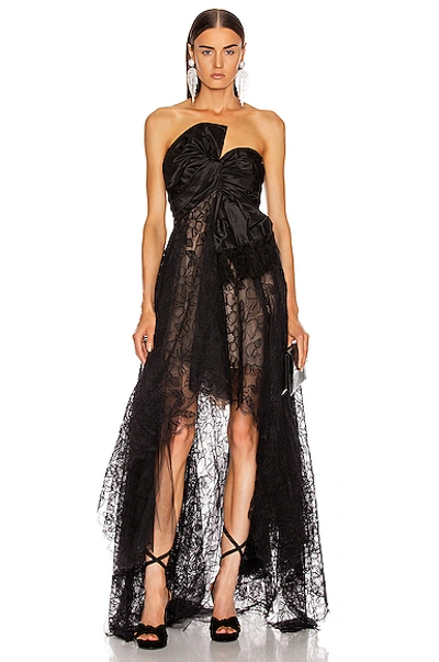 Shop Oscar De La Renta Strapless Bow Gown In Black