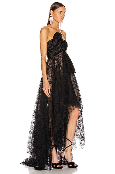 Shop Oscar De La Renta Strapless Bow Gown In Black