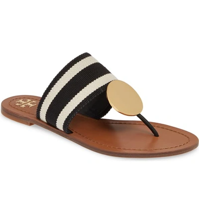 Shop Tory Burch Patos Sandal In Black White Stripe/ Royal Tan