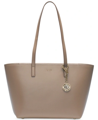 Shop Dkny Sutton Leather Bryant Medium Tote, Created For Macy's In Mushroom/gold