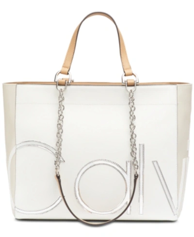 Shop Calvin Klein Janine Tote In White Combo/silver