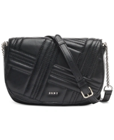 Shop Dkny Allen Leather Saddle Bag, Created For Macy's In Black/gold