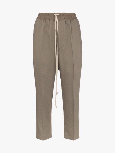 Shop Rick Owens Brown Drawstring Cropped Cotton Trousers In Grey