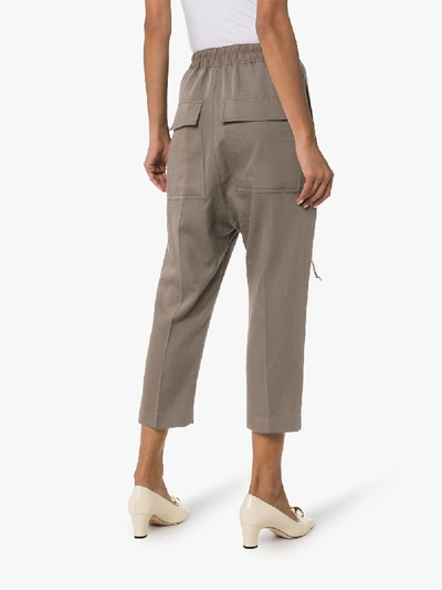 Shop Rick Owens Brown Drawstring Cropped Cotton Trousers In Grey