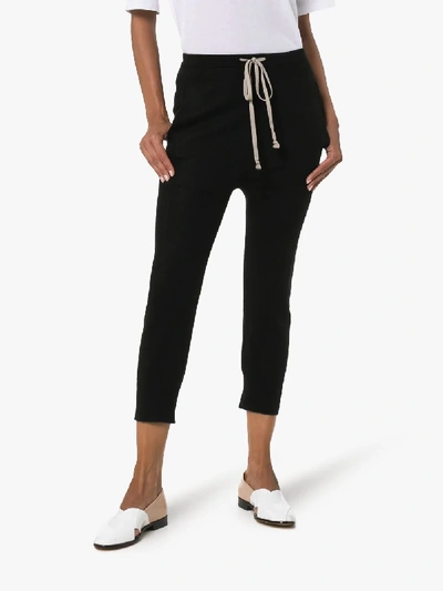 Shop Rick Owens Black Cropped Cashmere Track Pants