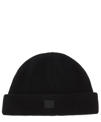 Shop Acne Studios Pansy Face Wool Beanie Hat In Black