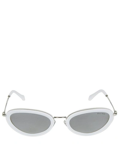Shop Miu Miu Slim Oval Sunglasses In Cream