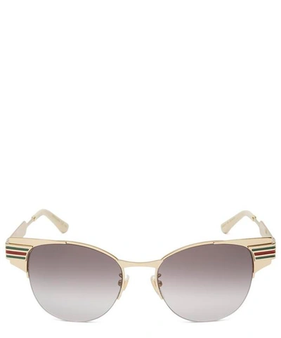 Shop Gucci Metal Clubmaster Round-frame Sunglasses In Gold