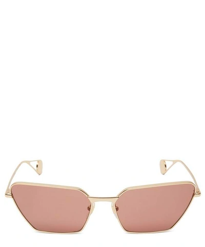 Shop Gucci Metal Rectangular Cat-eye Sunglasses In Gold