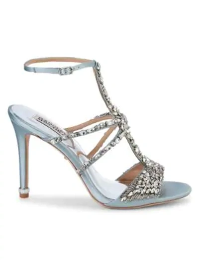 Shop Badgley Mischka Hughes Embellished Metallic High-heel Sandals In Crystal Blue