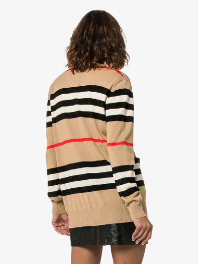 Shop Burberry Icon Stripe Cardigan In Neutrals