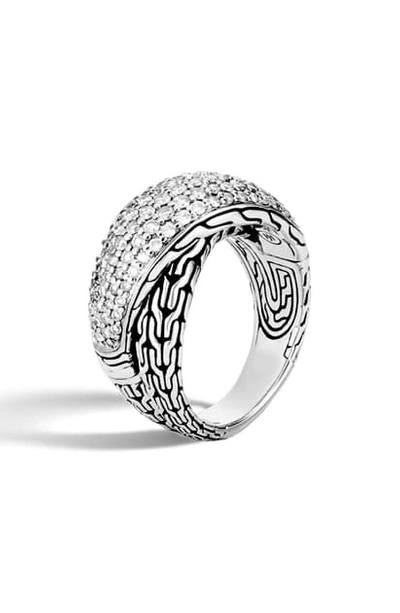 Shop John Hardy Classic Chain Diamond Pave Crossover Ring In Silver