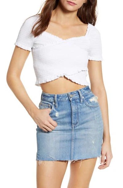 Shop Astr Smocked Crop Top In White