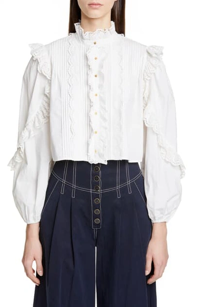 Shop Ulla Johnson Adelaide Eyelet Trim Blouse In Blanc