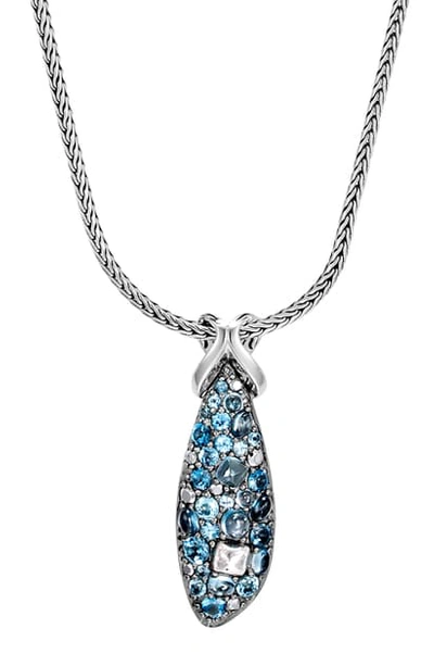 Shop John Hardy Classic Chain Asli Black Sapphire Pendant Necklace In Silver/ Blue Topaz