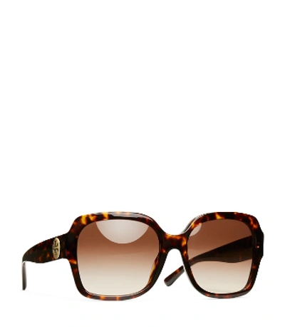 Shop Tory Burch Reva Large Square Sunglasses In Dark Tortoise