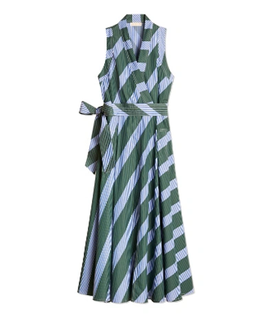 Shop Tory Burch Overprinted Wrap Dress In Diagonal Stripe