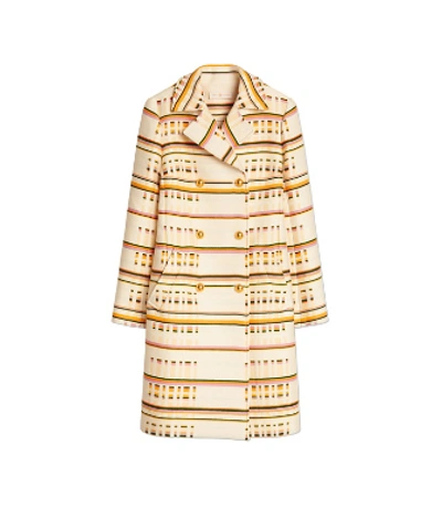 Shop Tory Burch Broken-stripe Coat In Striped Plaid Double Weave