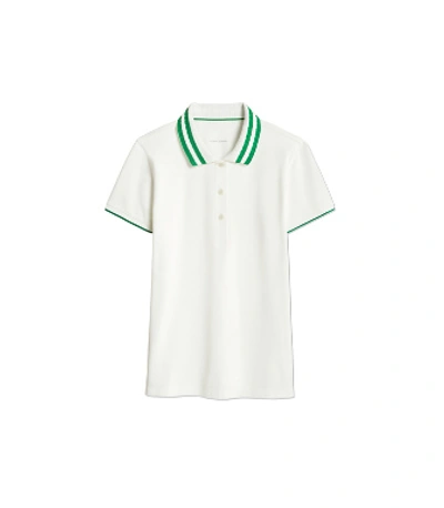 Shop Tory Sport Tory Burch Performance Piqué Pleated-collar Polo In Snow White/vineyard