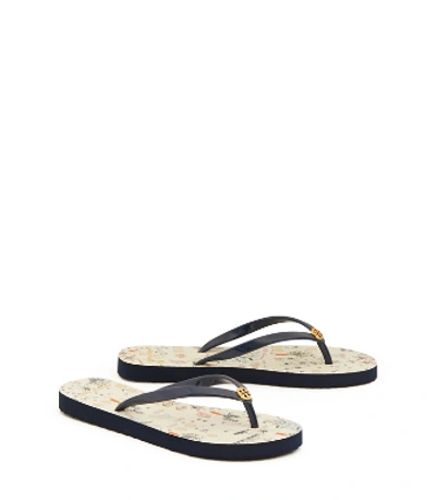 Shop Tory Burch Printed Thin Flip-flop In Tory Navy / Ivory Poetry Of Things