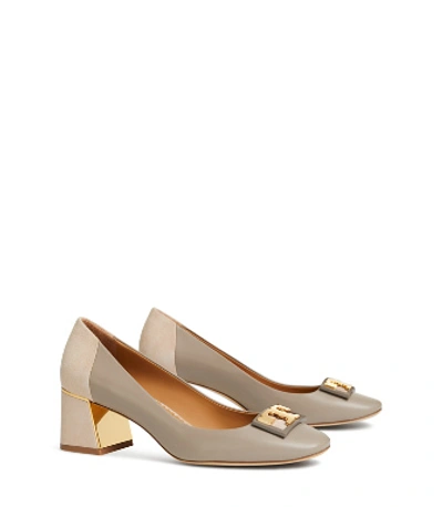 Shop Tory Burch Gigi Rounded-toe Pump In Gray Heron/light Taupe