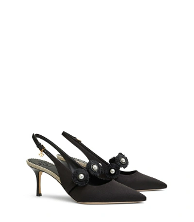 Shop Tory Burch Penelope Embellished Slingback Pump In Perfect Black / Natural