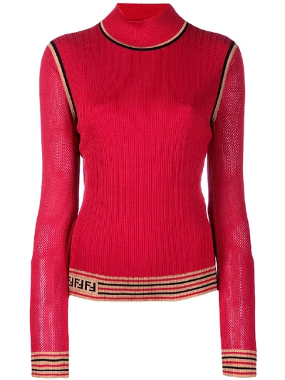 Shop Fendi Ff Logo Trim Sweater - Red