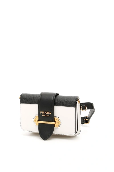 Shop Prada Cahier Beltbag In Bianco Nero (black)