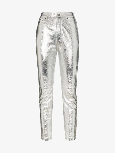 Shop Ksubi Metallic Silver Dreams High Waist Leather Trousers