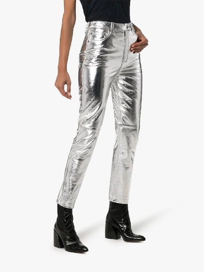 Shop Ksubi Metallic Silver Dreams High Waist Leather Trousers