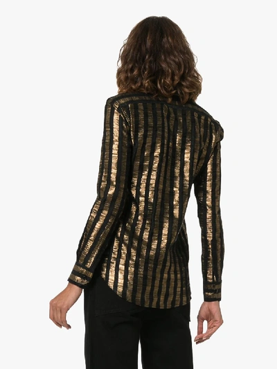 Shop Saint Laurent Metallic Stripe Buttoned Shirt In Black