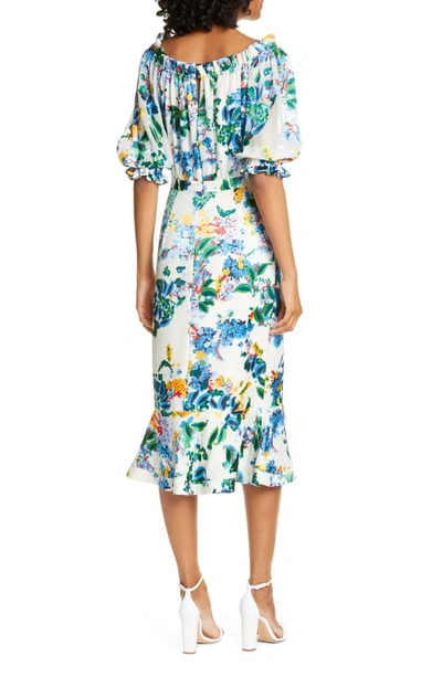 Shop Saloni Olivia Silk Midi Dress In Cream Begonia