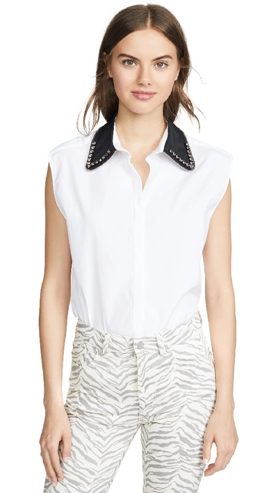 Shop N°21 Contrast Collar Sleeveless Top In White/black