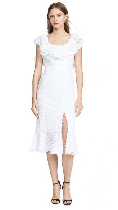 Shop Saloni Ella Cotton Dress In White/scribble Embroidery