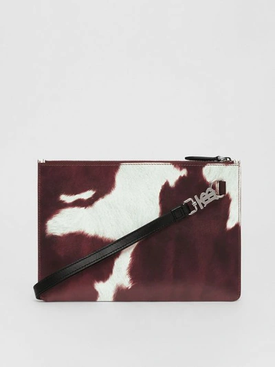 Shop Burberry Cow Print Leather Zip Pouch In Mahogany