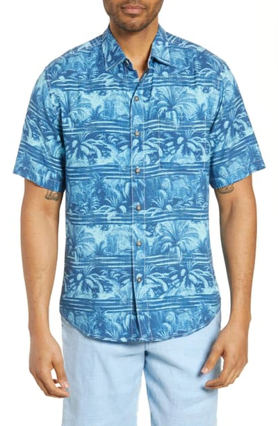 Shop Tommy Bahama Primo Palms Classic Fit Short Sleeve Button-up Shirt In Monaco Blue