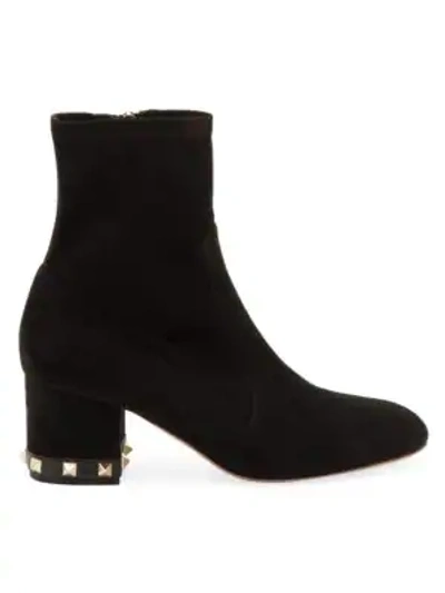 Shop Valentino Women's Rockstud Suede Ankle Boots In Black
