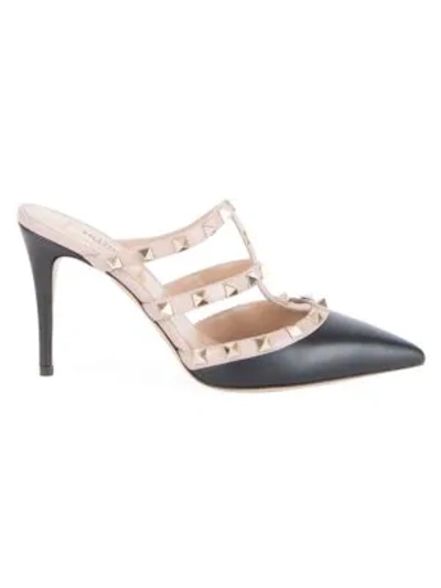 Shop Valentino Rockstud Point-toe Leather Mules In Black