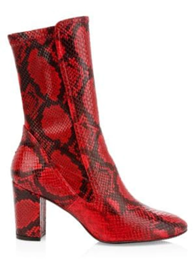 Shop Stuart Weitzman Fifer Snake-embossed Sock Boots In Red