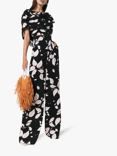 Shop By Timo Ruffle Leaf Print Jumpsuit In Black